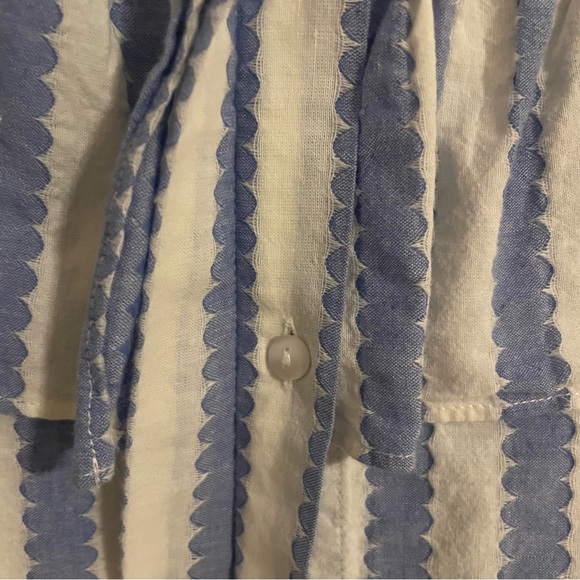 Clare V Charlotte Ruffled Striped Blue/White Blouse Size XS - Picture 7 of 10
